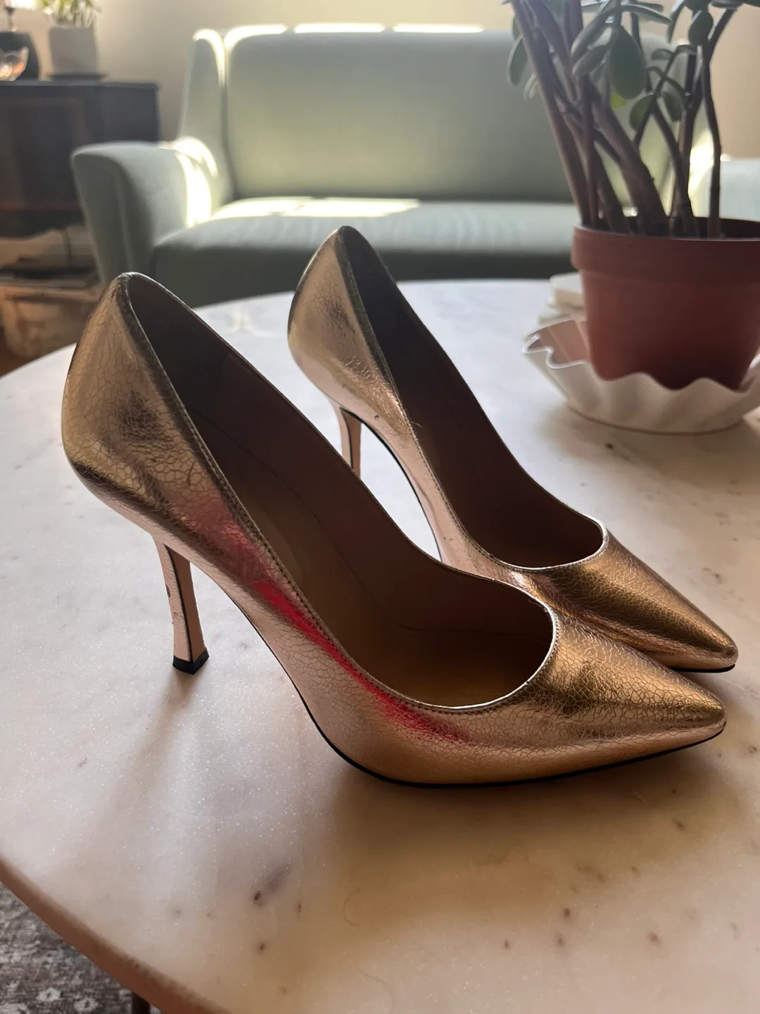 Sergio Rossi Rose Gold Metallic Leather Pumps thumbnail
