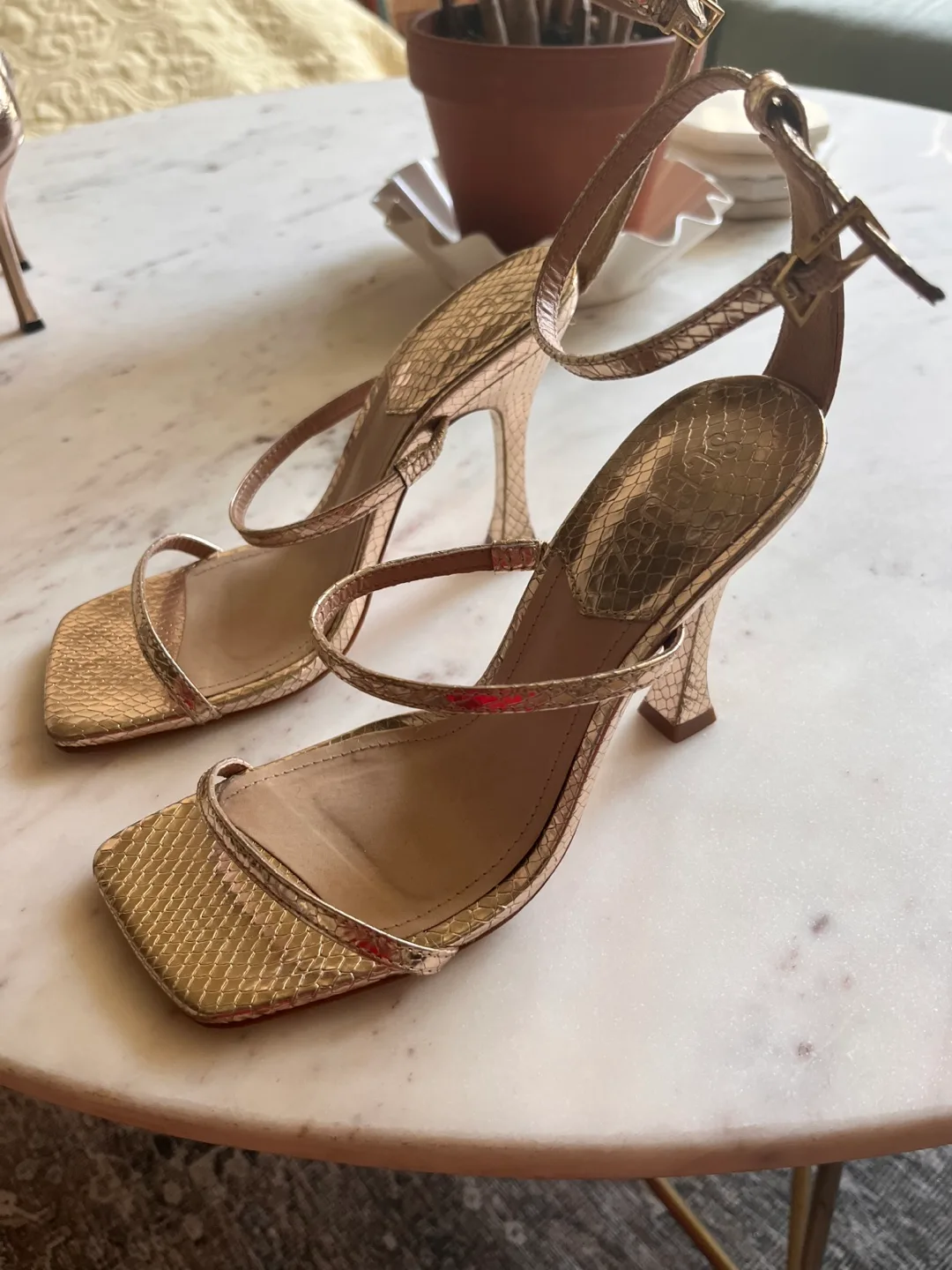 Schutz Gold Snakeskin Heels Size 5.5 thumbnail