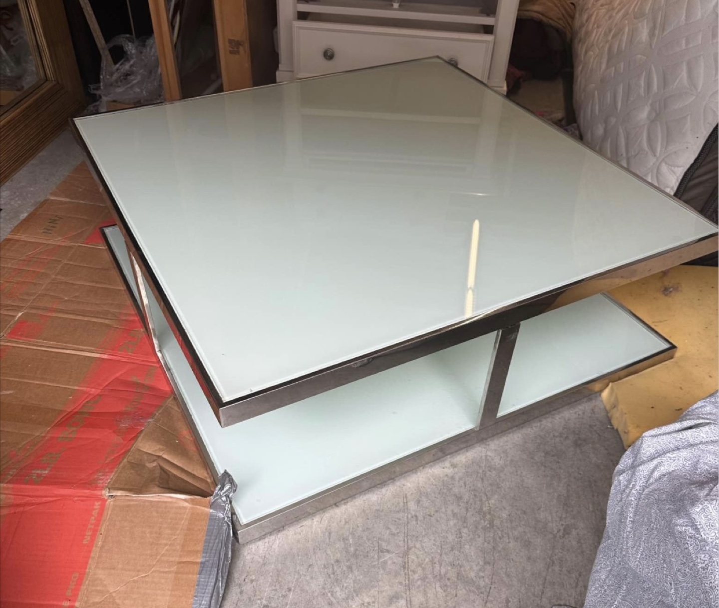 Modern Glass Coffee Table with Chrome Frame