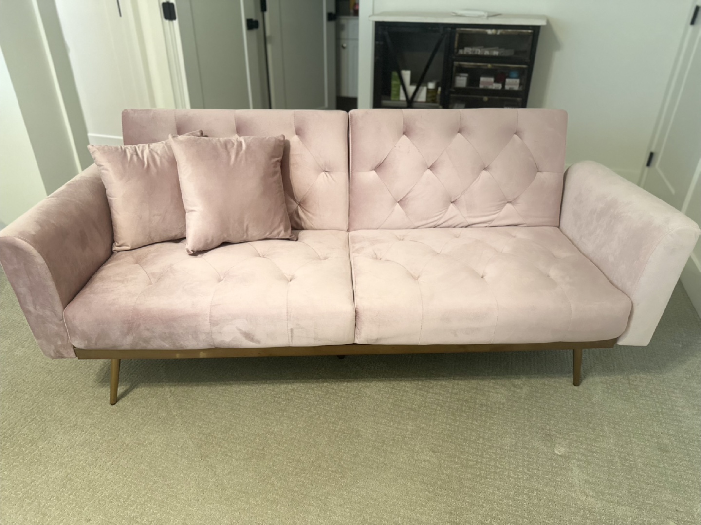 Pink Velvet Futon Sofa Bed - photo 2