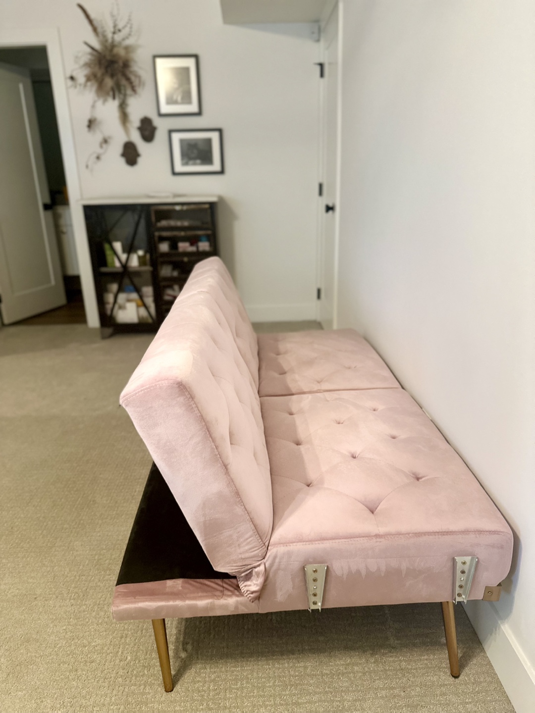 Pink Velvet Futon Sofa Bed - photo 3