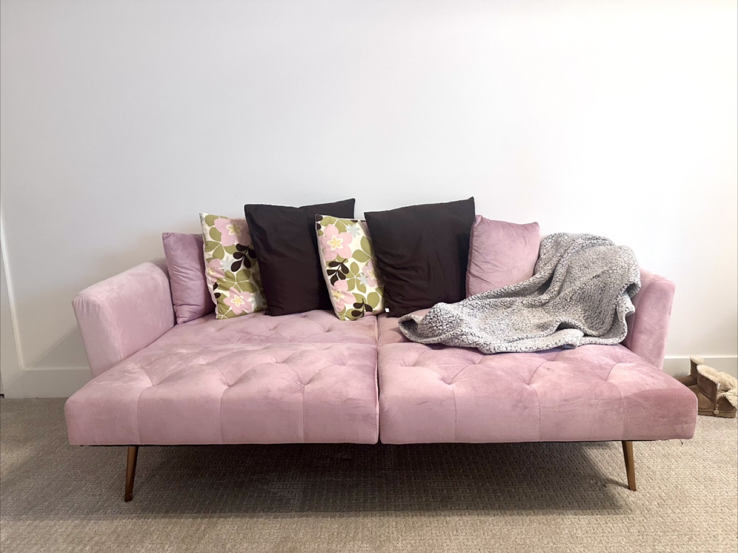 Pink Velvet Futon Sofa Bed