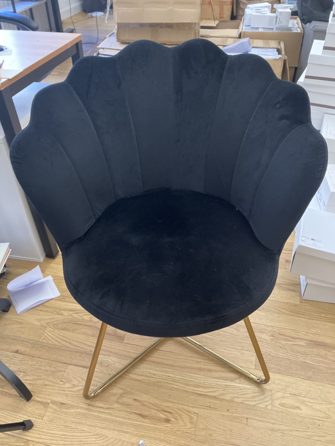 Black Velvet Accent Chair with Gold Legs