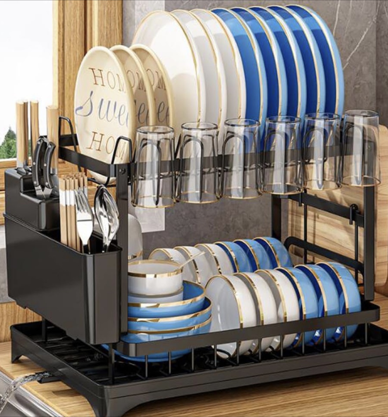 2-Tier Dish Drying Rack with Utensil Holder - photo 4