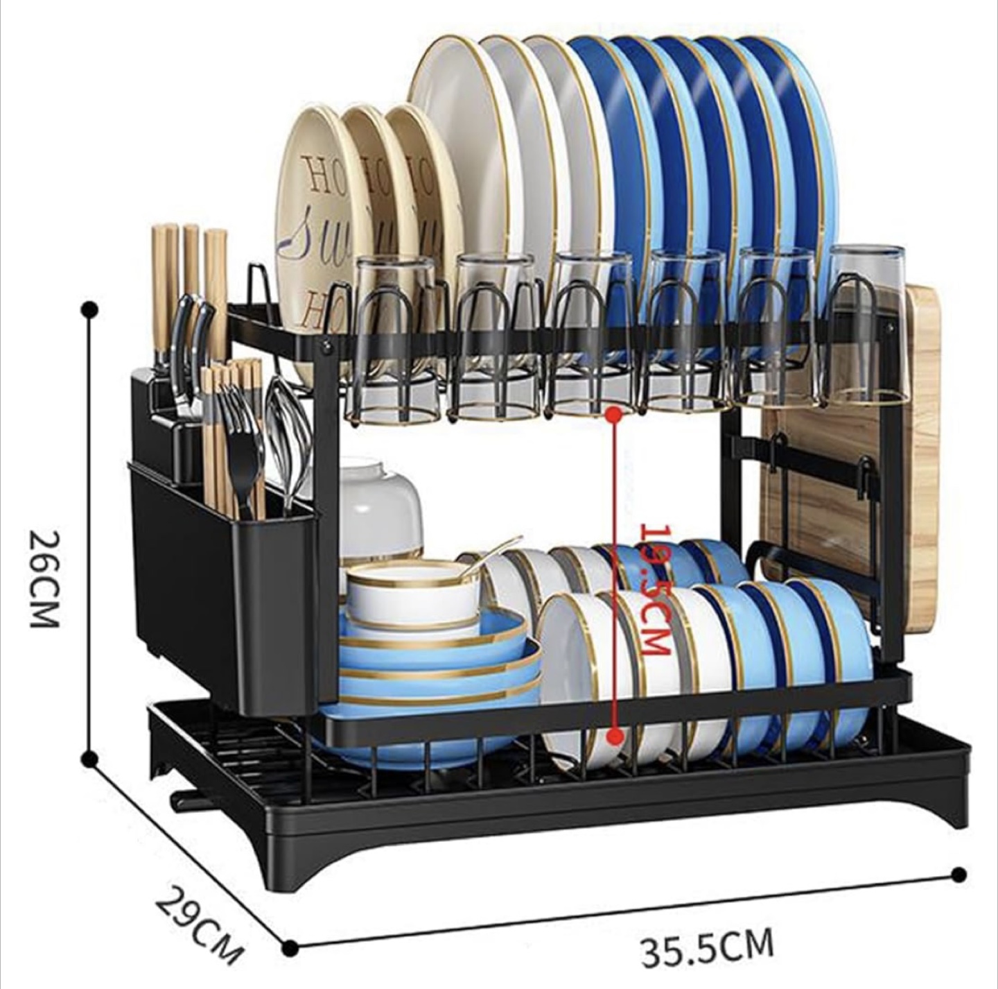 2-Tier Dish Drying Rack with Utensil Holder