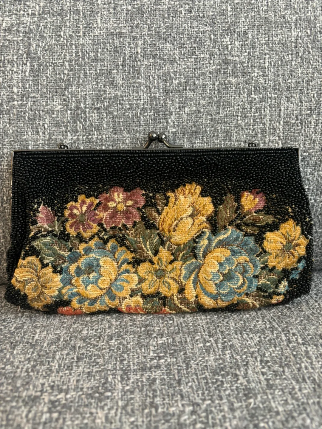 Vintage Beaded Evening Bag, Floral Clutch Purse image indicator(2)