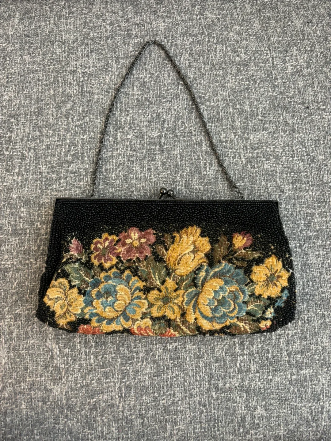 Vintage Beaded Evening Bag, Floral Clutch Purse thumbnail