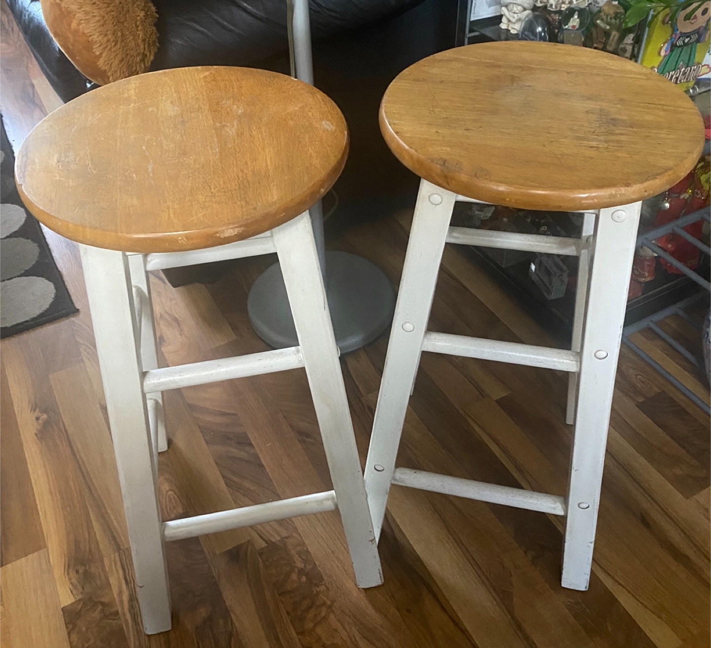 Pair of White Wooden Stools