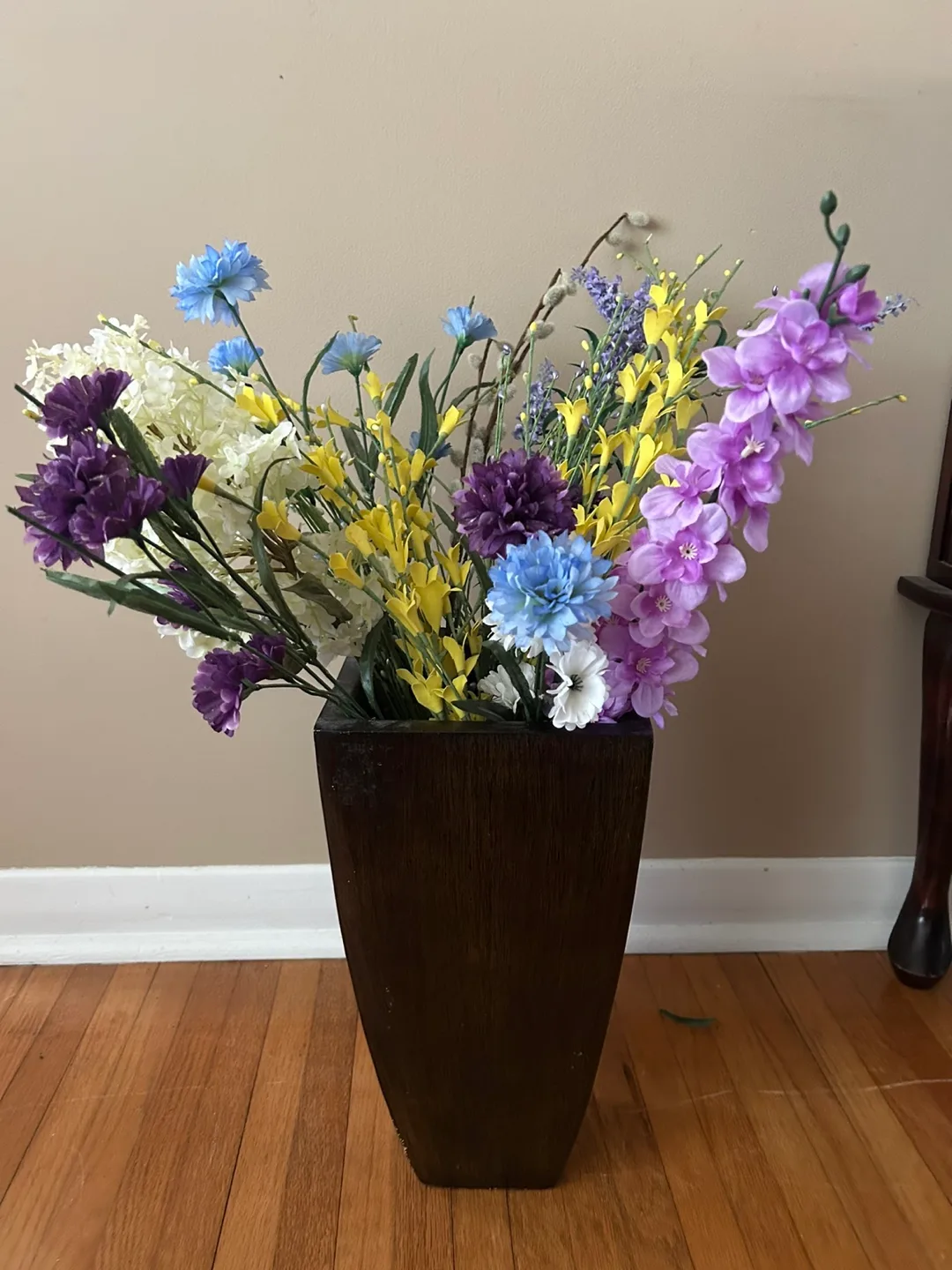 Wooden Vase with Artificial Flowers thumbnail