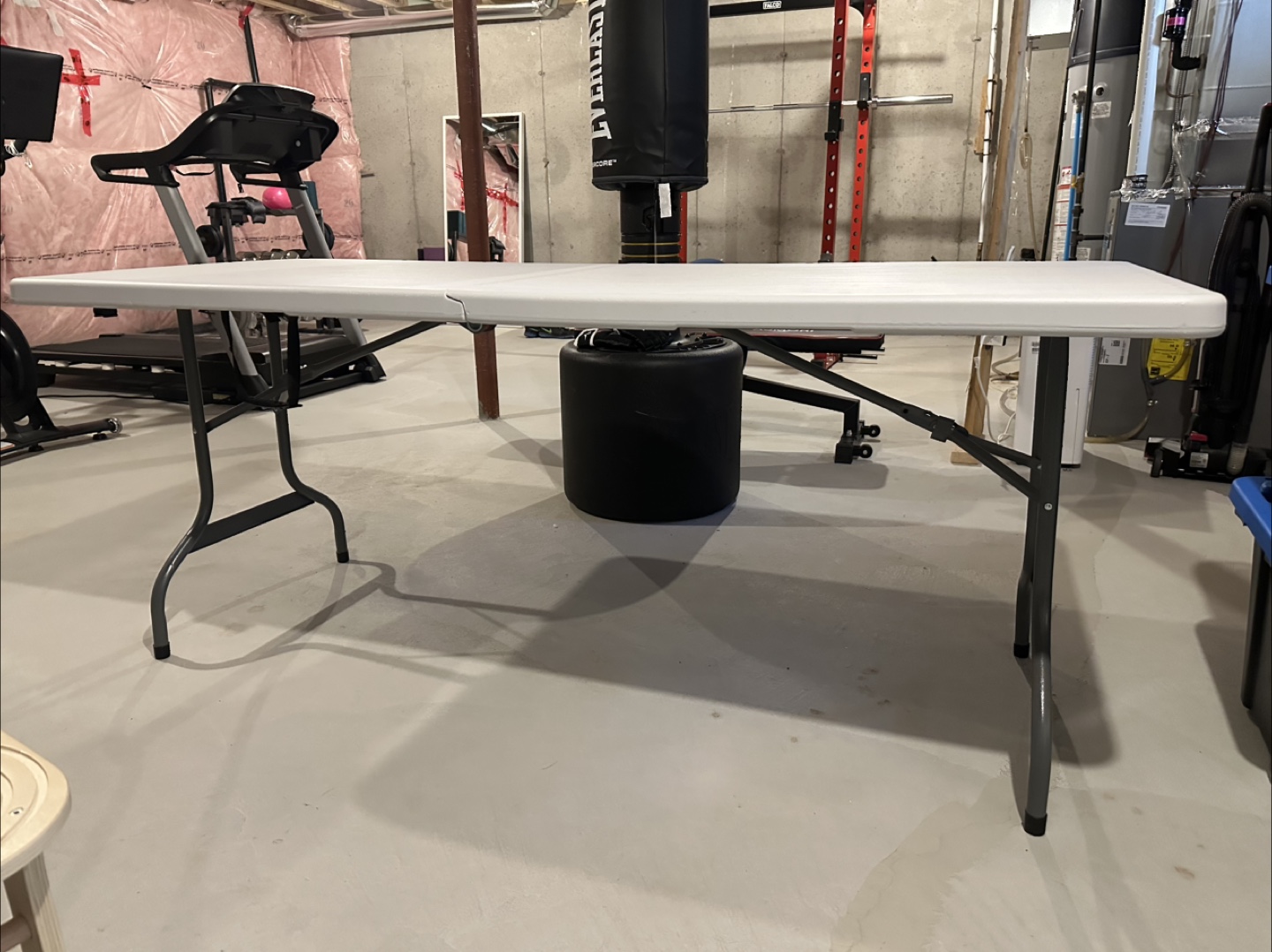 Foldable Rectangular Table - Grey Metal Frame, White Plastic Top