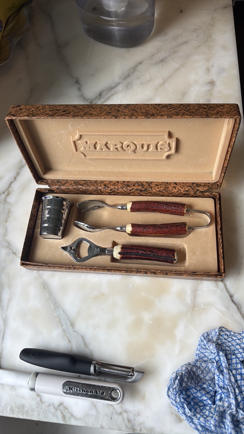 Marques Bar Set - Olive & Cocktail Picks, Jigger & Bottle Opener