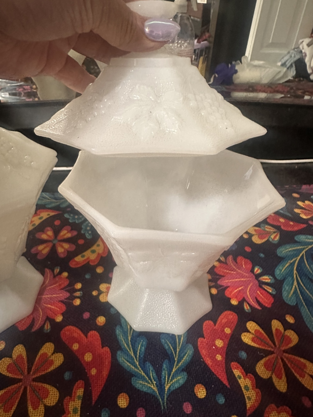 Vintage Pair of Milk Glass Candy Dishes with Lids - photo 2