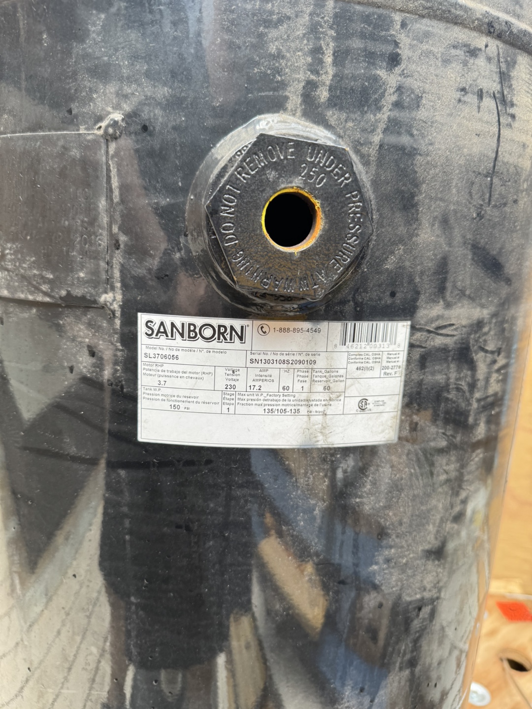 Sanborn 80-Gallon Air Compressor Tank - photo 2