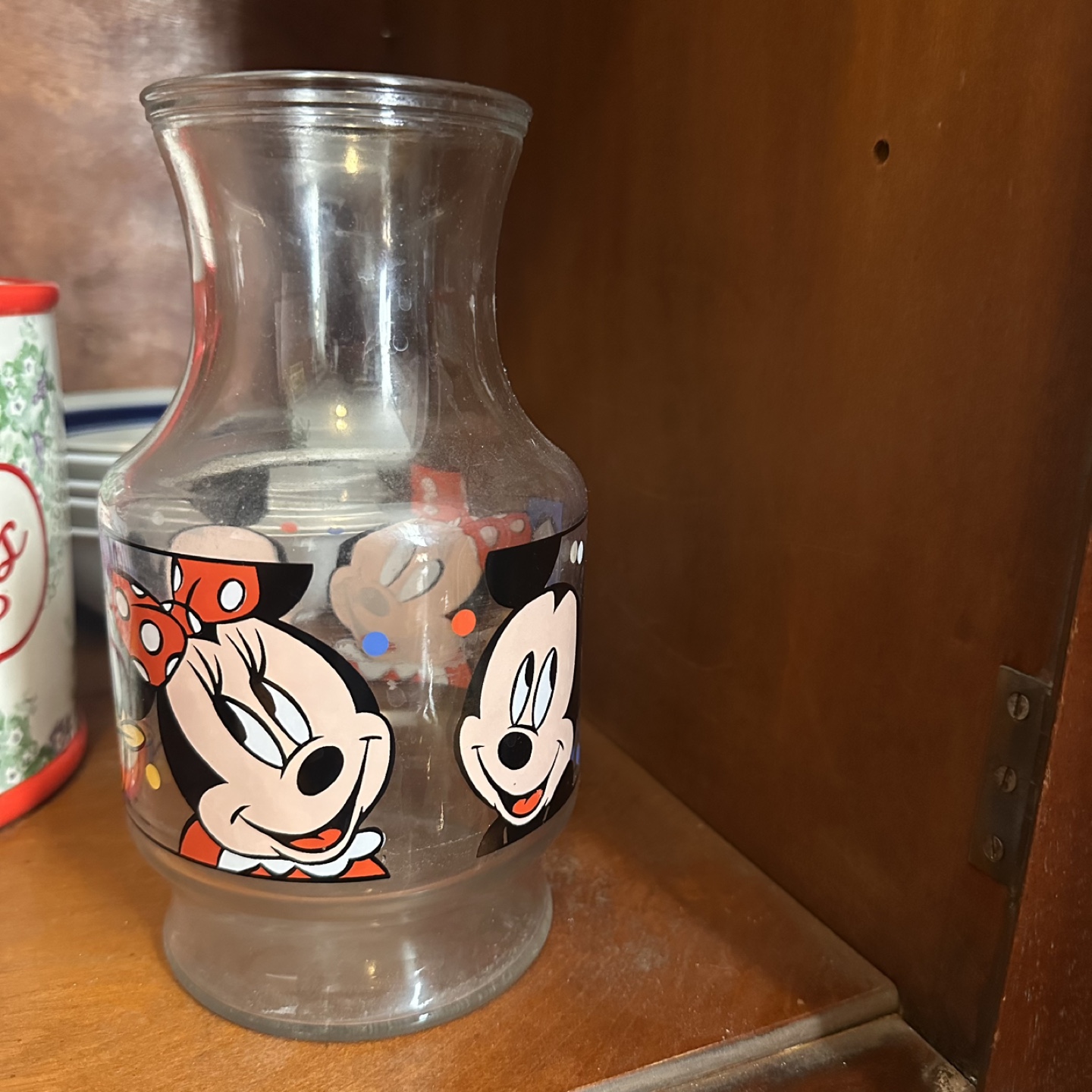 Vintage Mickey and Minnie Mouse Glass Pitcher