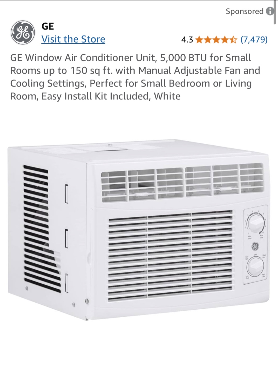 GE 5,000 BTU Window Air Conditioner Unit