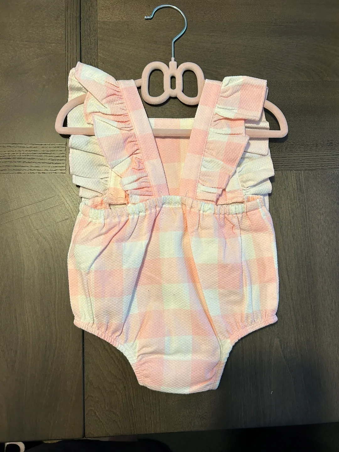 Mud Pie Baby Girl Pink Gingham Romper image indicator(2)