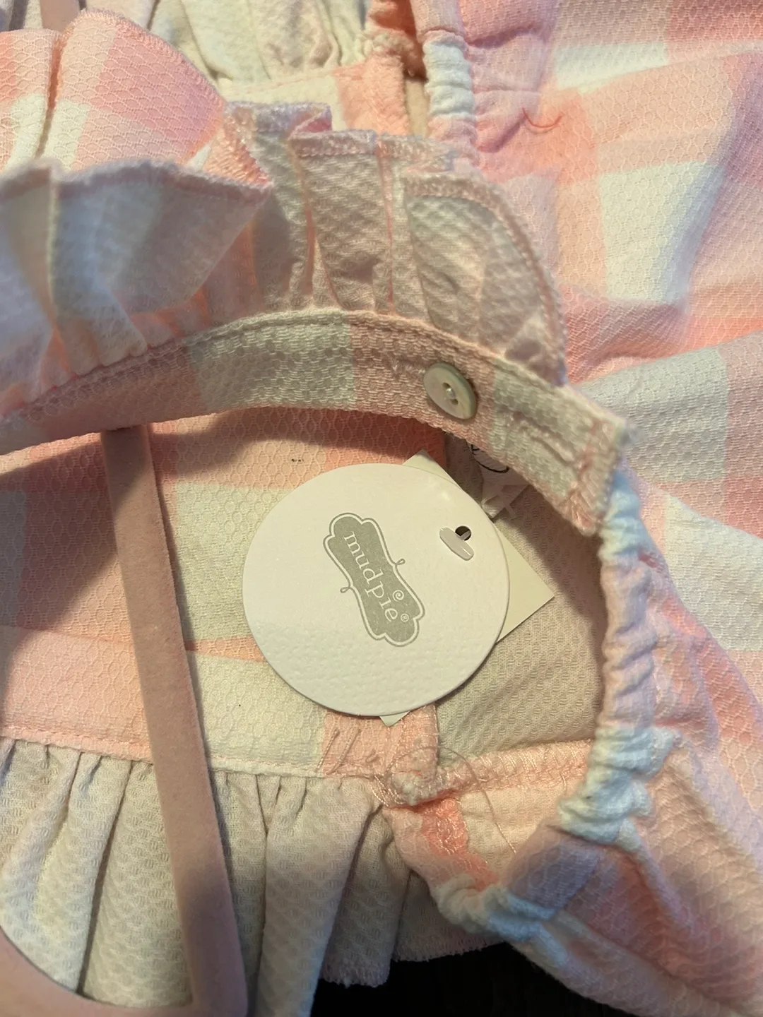 Mud Pie Baby Girl Pink Gingham Romper image indicator(3)