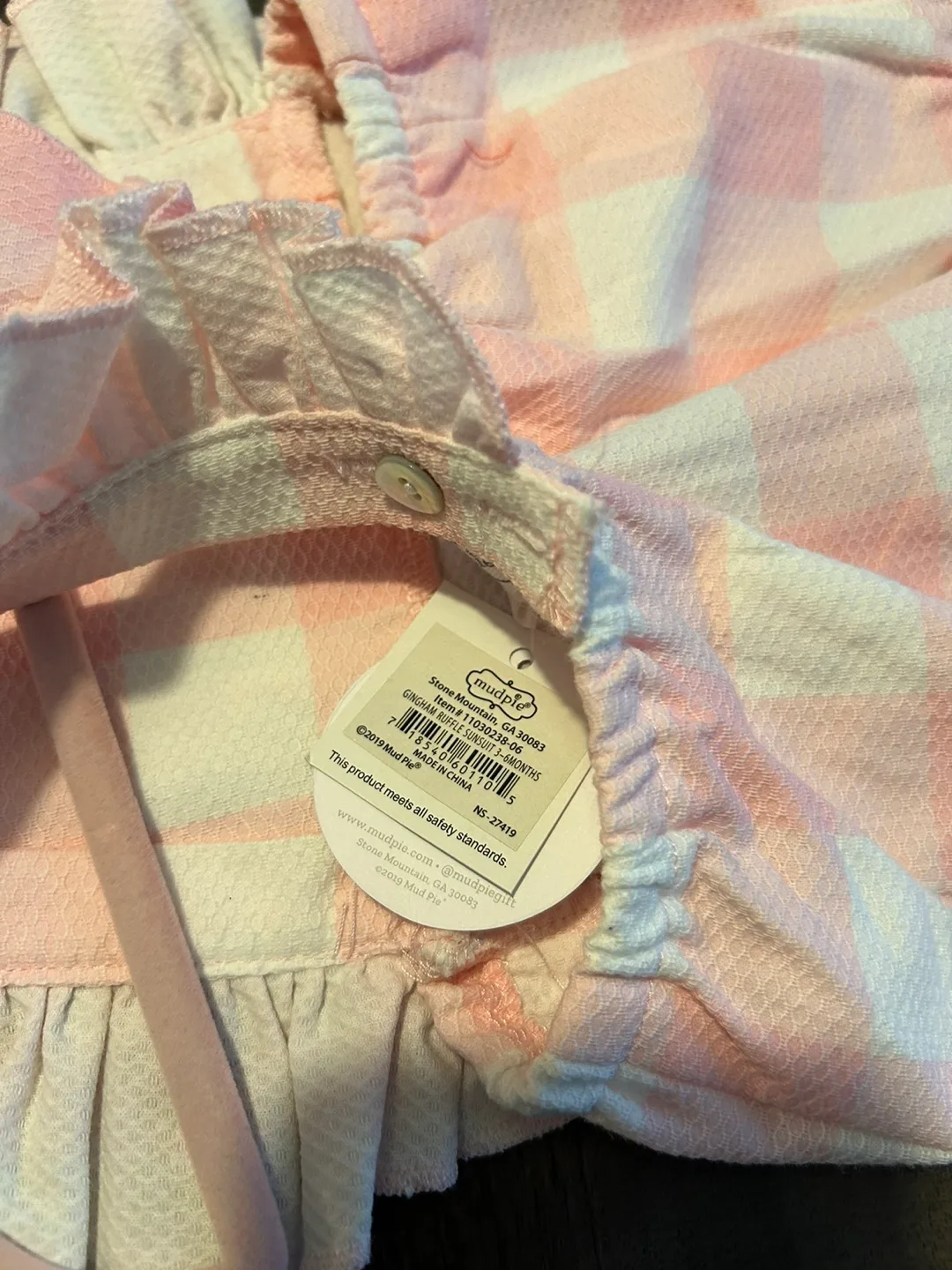 Mud Pie Baby Girl Pink Gingham Romper image indicator(4)