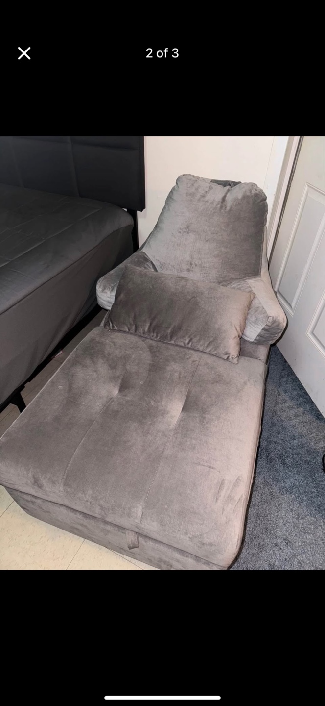 Gray Velvet Convertible Chaise Lounge