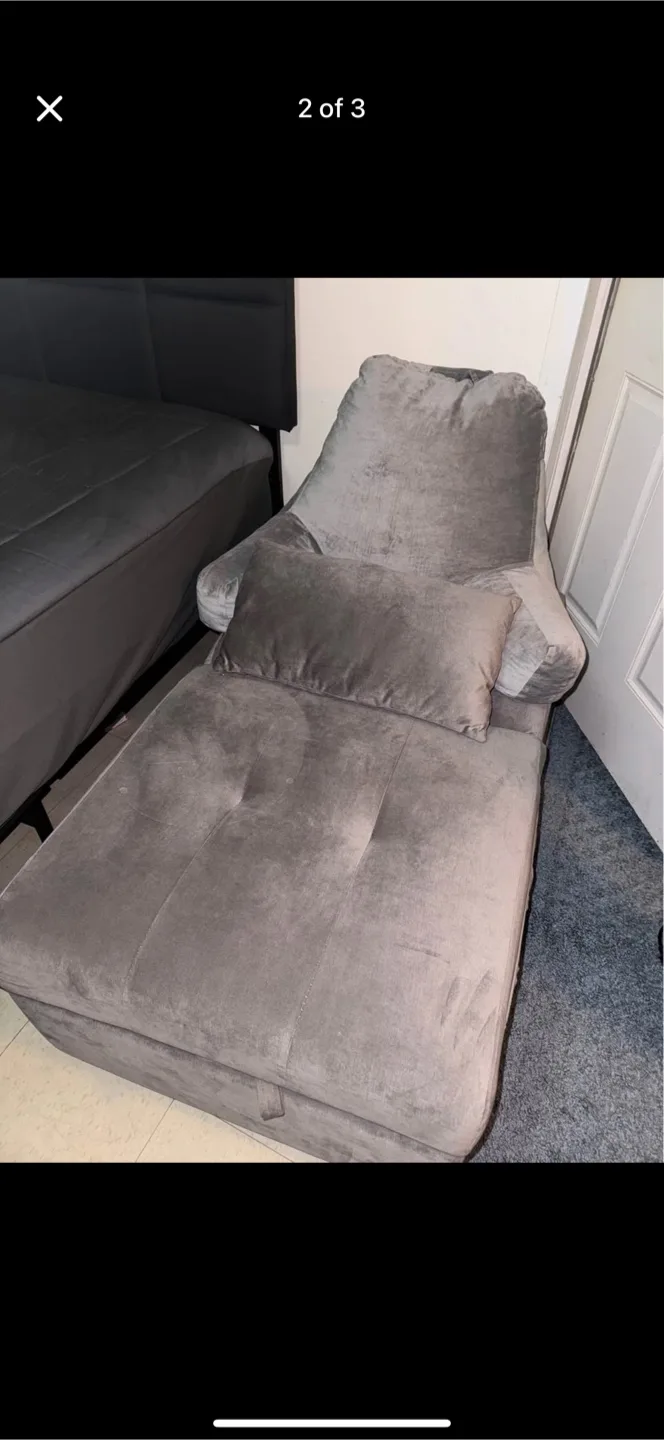 Gray Velvet Convertible Chaise Lounge thumbnail