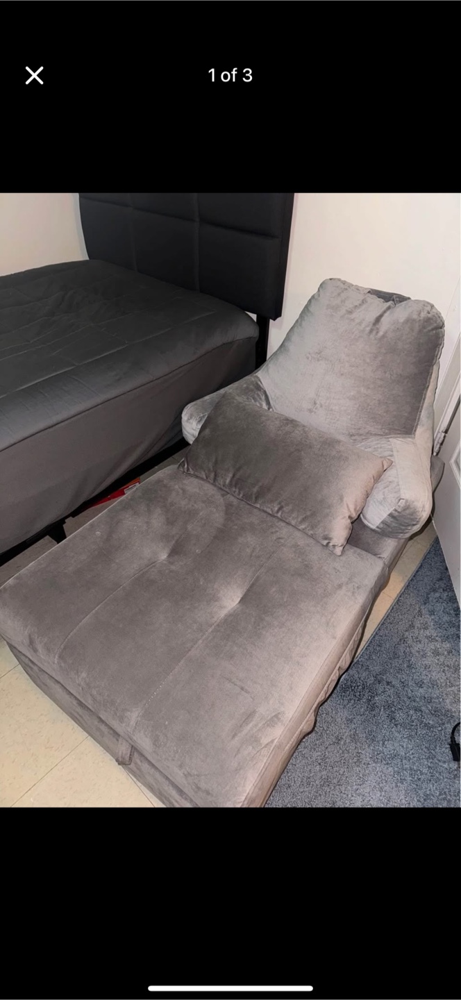 Gray Velvet Convertible Chaise Lounge - photo 2