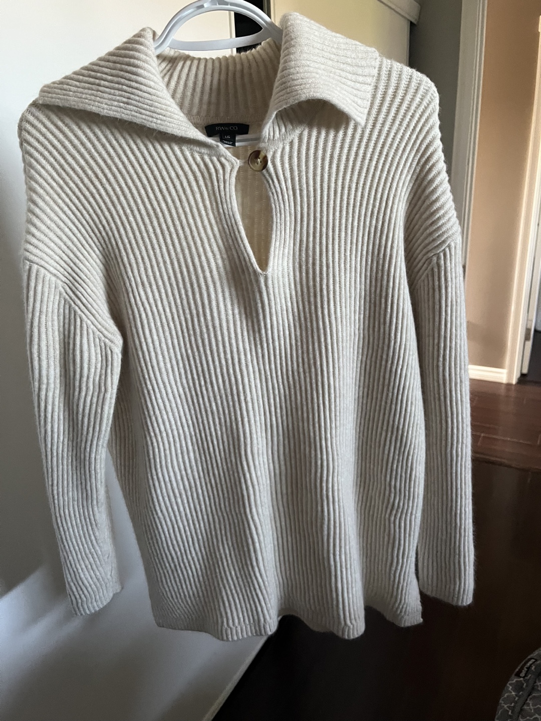 RW&CO Cream Knit Collared Sweater - Size L