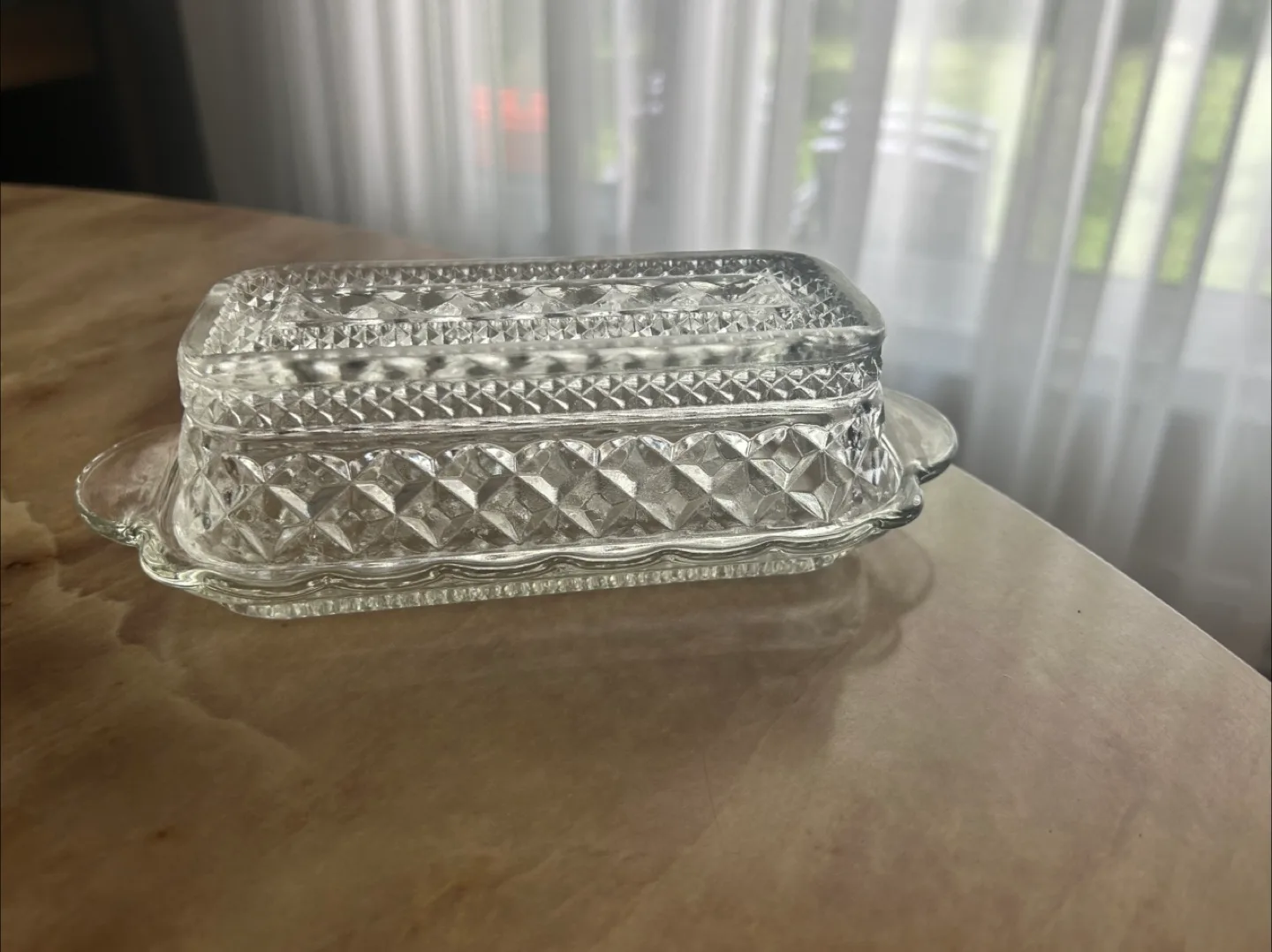 Vintage Glass Butter Dish with Lid thumbnail