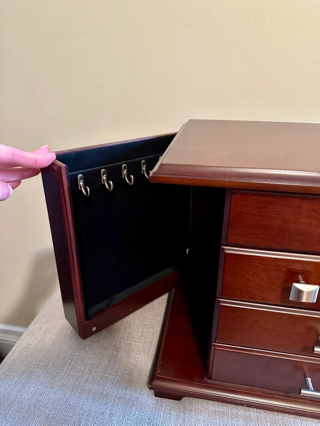 Wooden Jewelry Box with Drawers and Mirror image indicator(4)