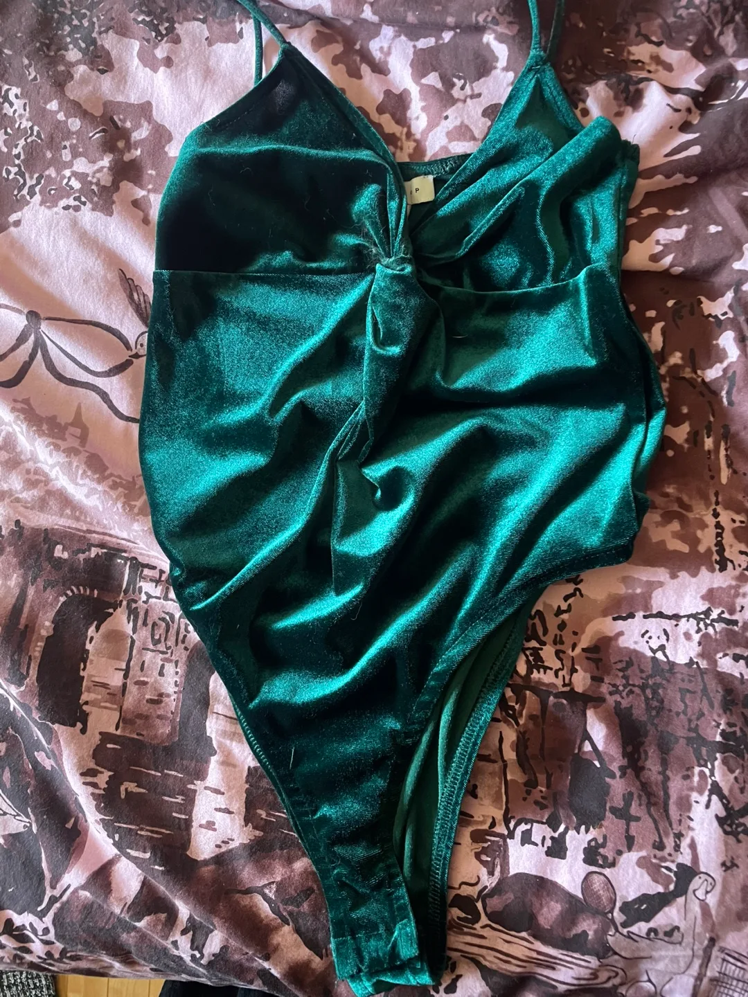 Emerald Green Velvet Bodysuit thumbnail