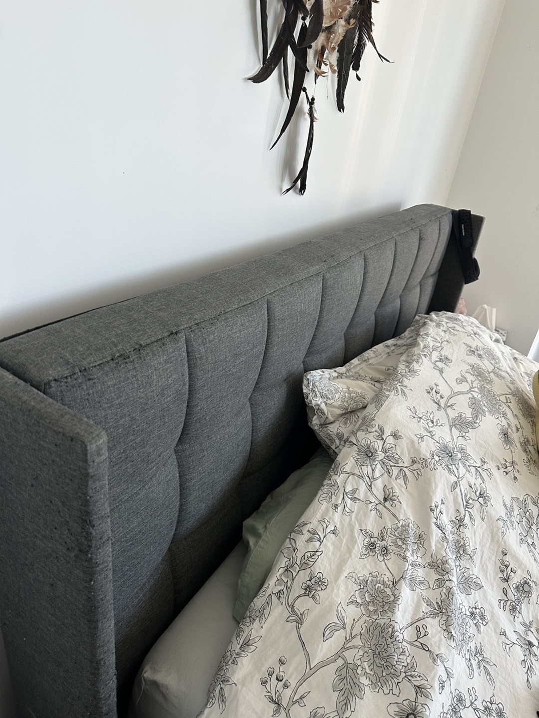 Queen Upholstered Bed Frame with Minor Damage - photo 3