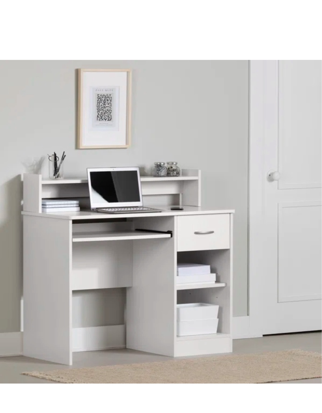 White Computer Desk with Hutch and Keyboard Tray - photo 3