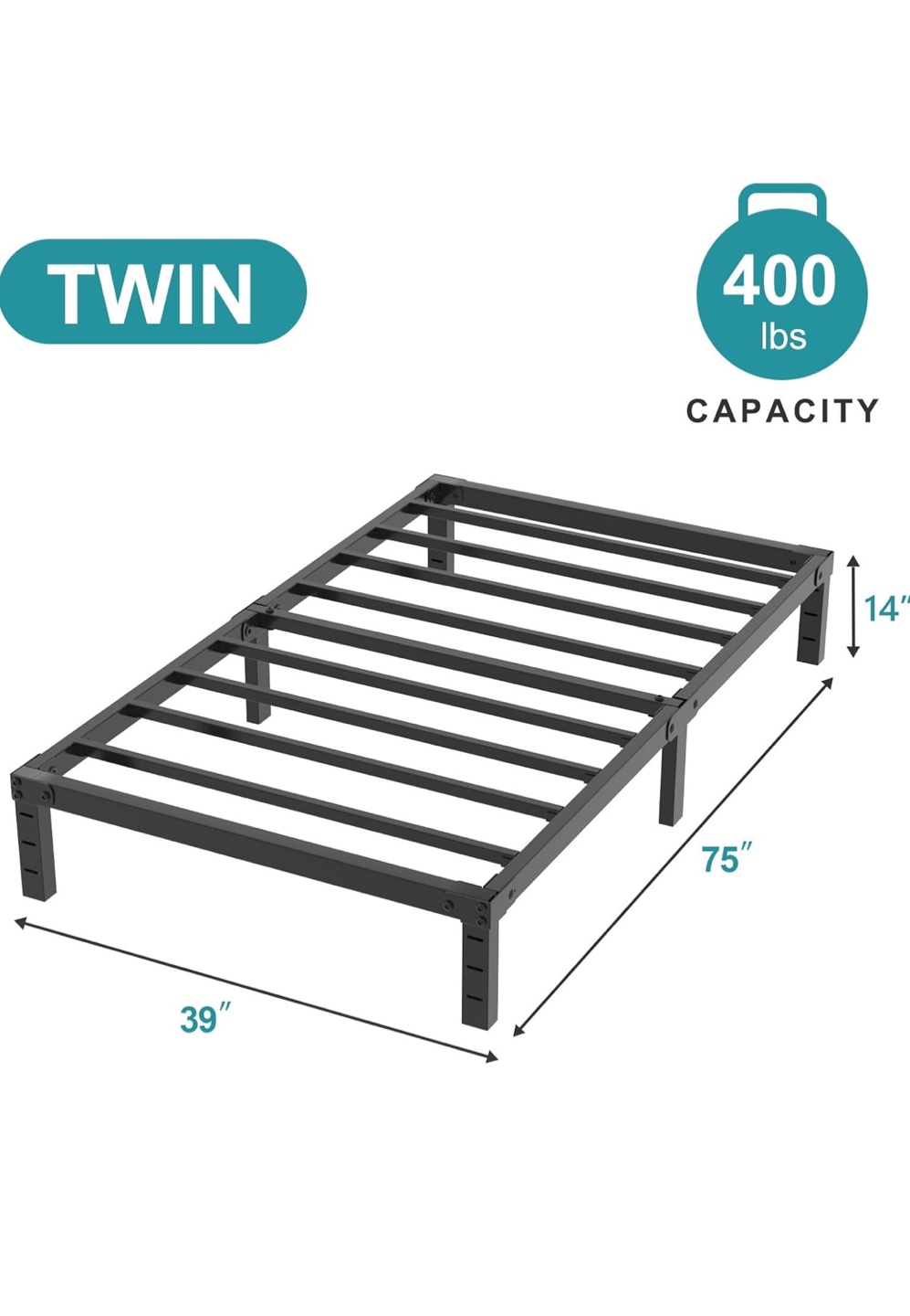 Twin Metal Bed Frame - No Box Spring Needed - photo 2