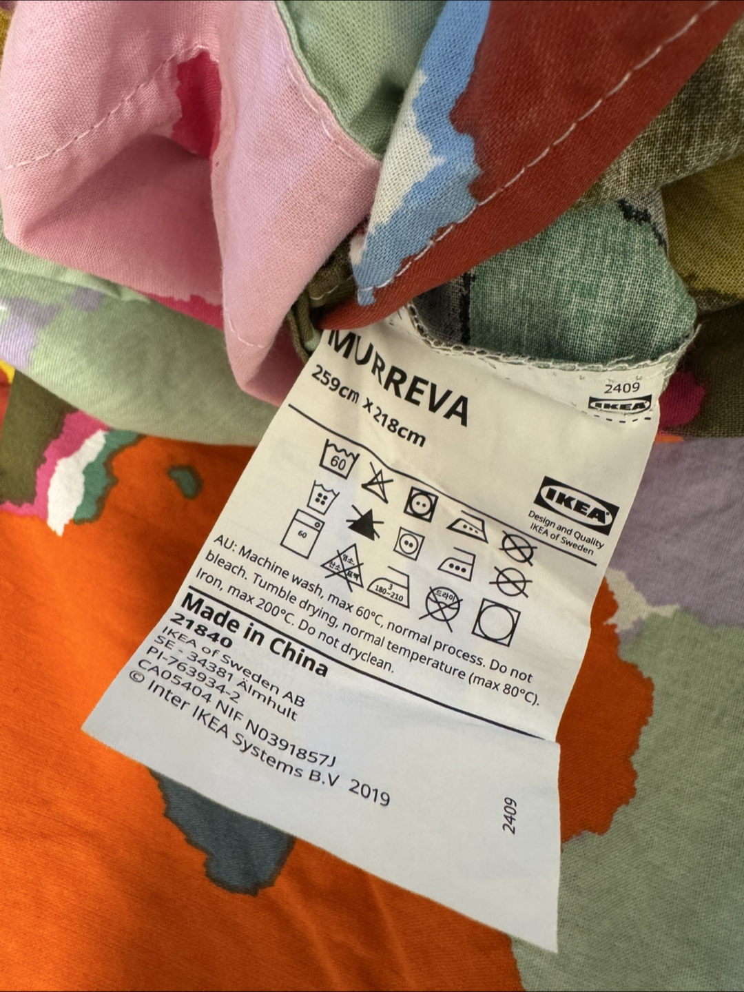 IKEA MURREVA King Duvet Cover Set, Multicolour Floral - photo 2