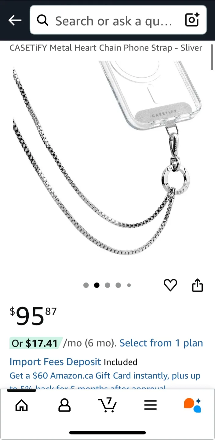 CASETIFY Metal Heart crossbody Chain Phone Strap - Silver image indicator(3)