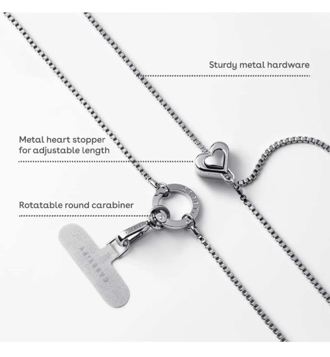 CASETIFY Metal Heart crossbody Chain Phone Strap - Silver image indicator(2)