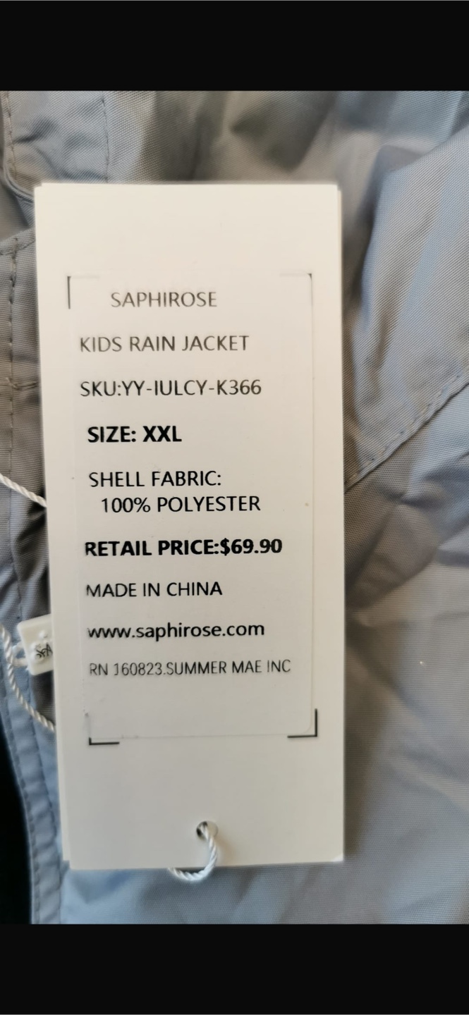 NEW! Saphirose Kids Rain Jacket - XXL - Grey - photo 3