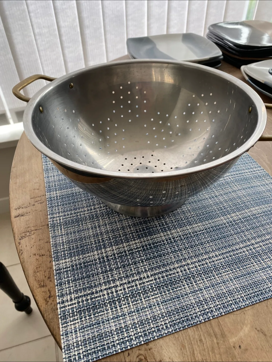 Stainless Steel Colander with Brass Handles thumbnail