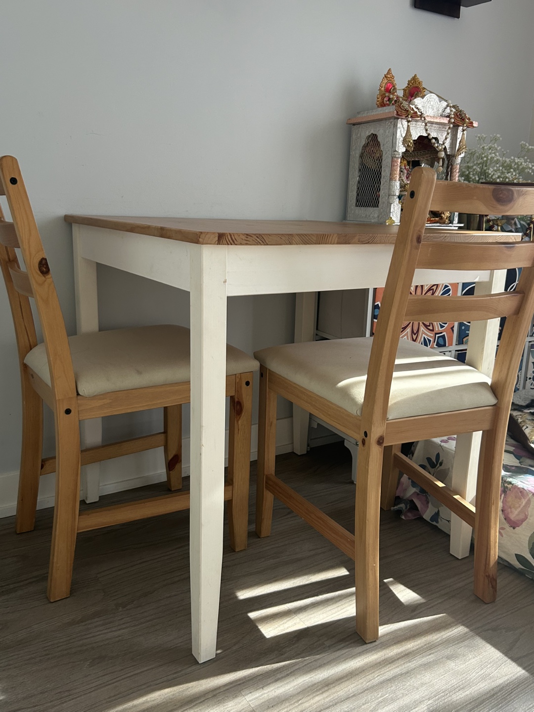 Small Wooden Dining Table Set with Two Chairs