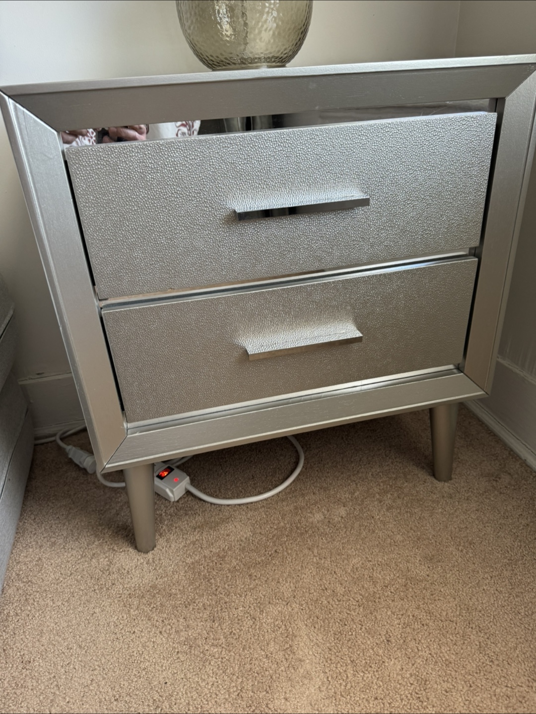 Silver Two-Drawer Nightstand