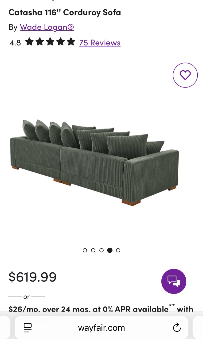 Wade Logan Catasha 116" Corduroy Sofa - Green - photo 5