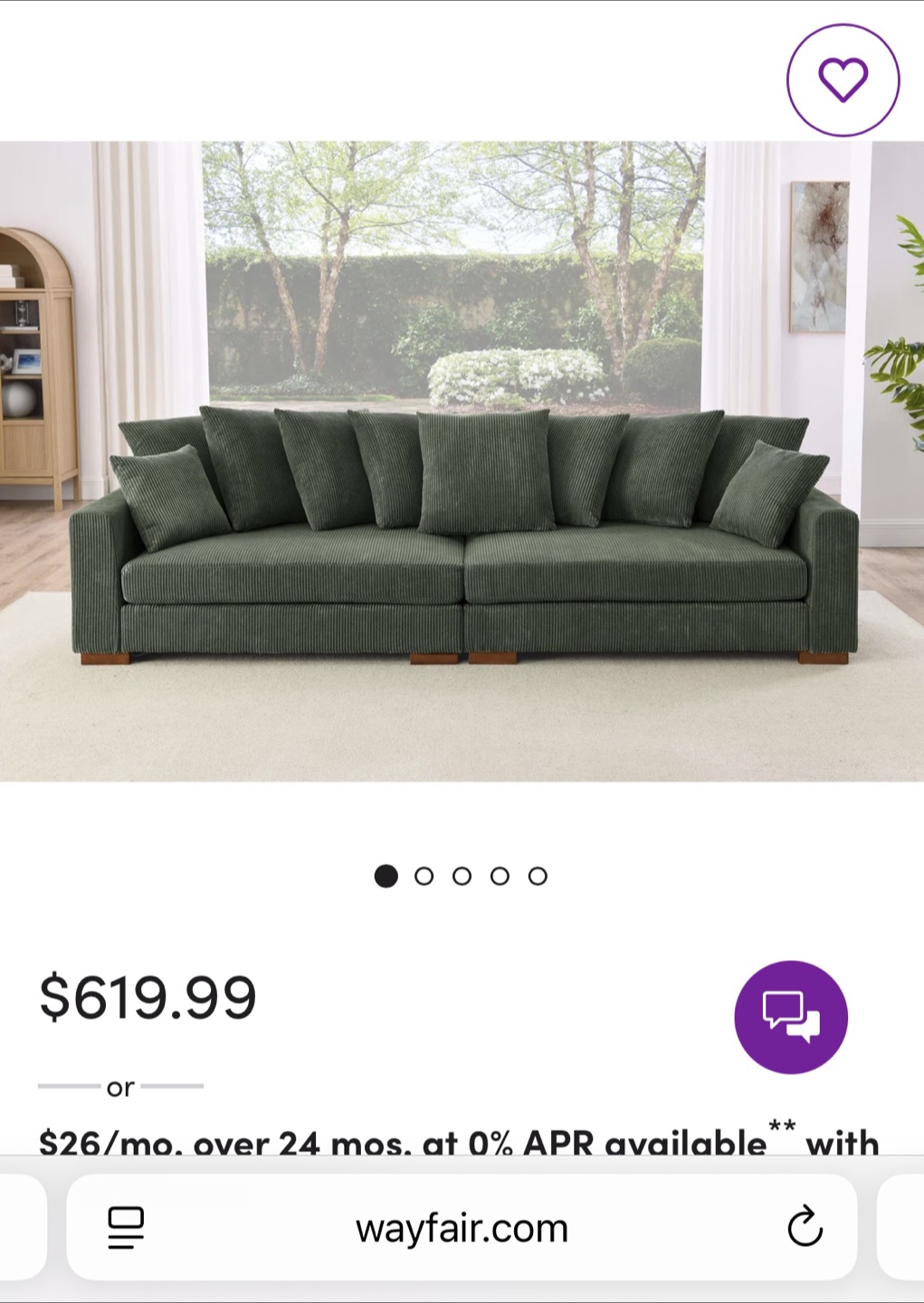 Wade Logan Catasha 116" Corduroy Sofa - Green - photo 4