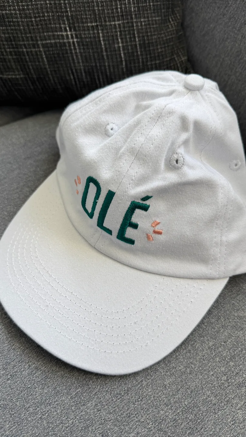 White embroidered baseball cap thumbnail