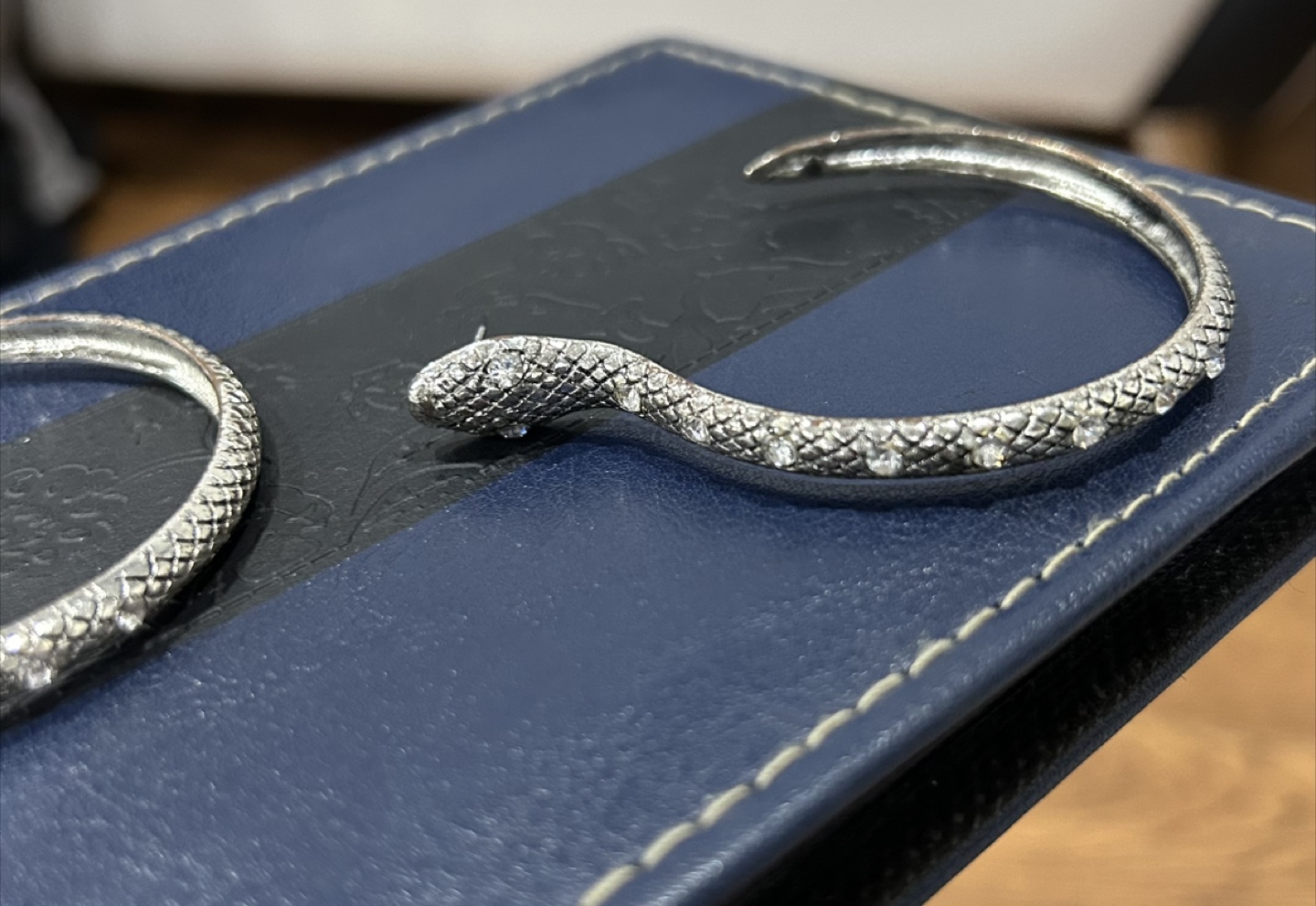 Silver Snake Earrings with Clear Crystals - photo 2