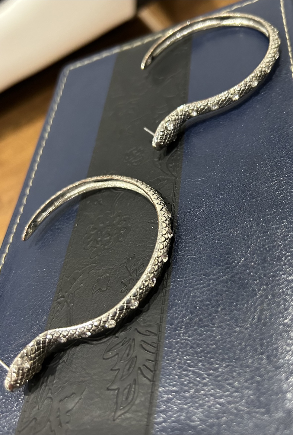 Silver Snake Earrings with Clear Crystals