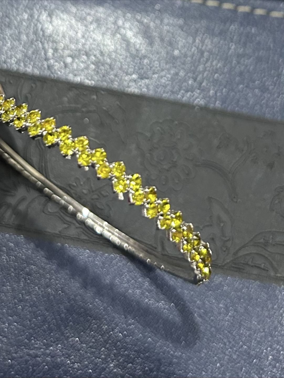 Large Silver Hoop Earrings with Yellow Crystals - photo 3