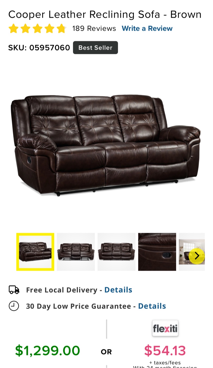 Brown Leather Reclining Sofa