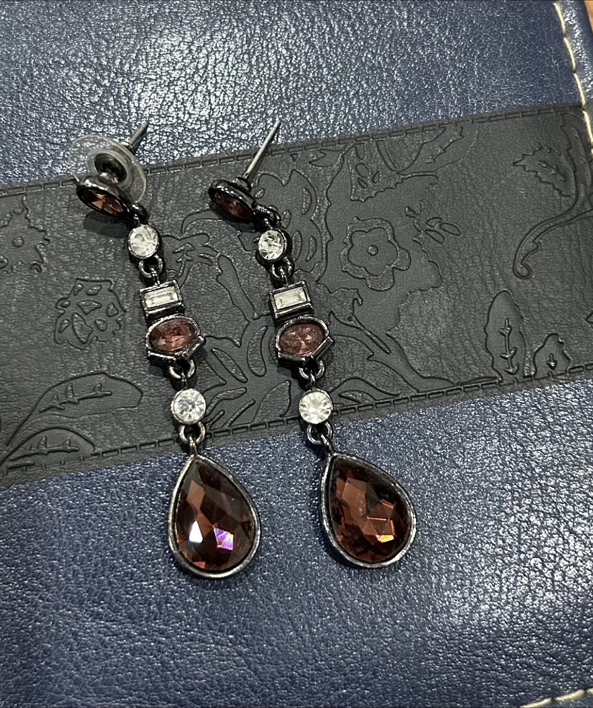Elegant Purple and Clear Crystal Drop Earrings