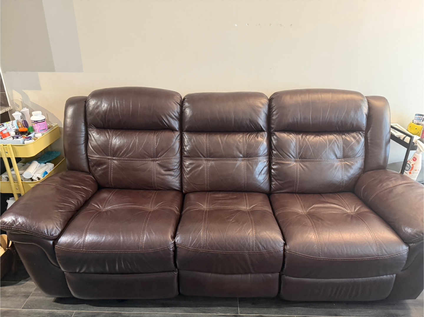 Brown Leather Reclining Sofa - photo 2