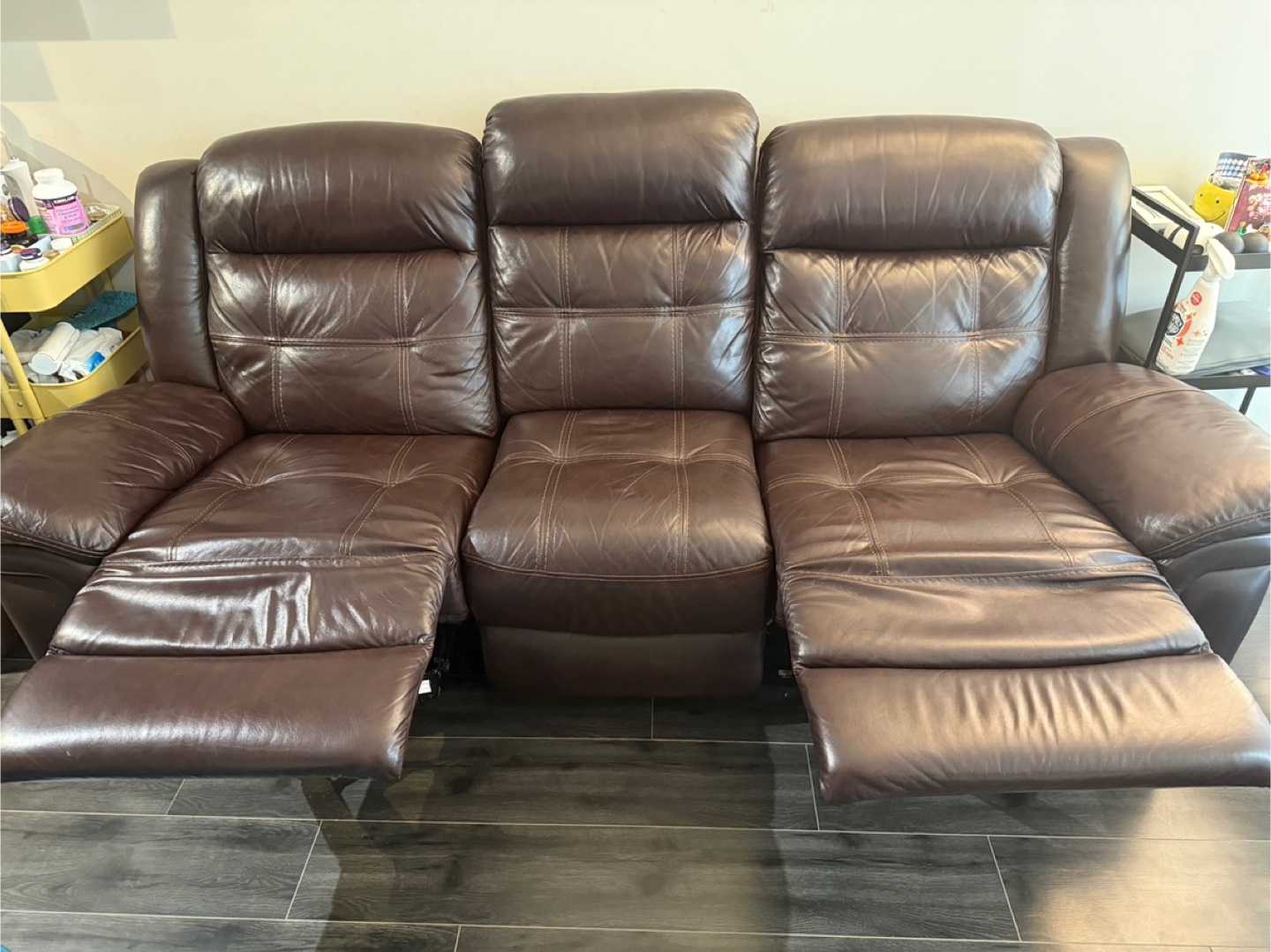 Brown Leather Reclining Sofa - photo 3