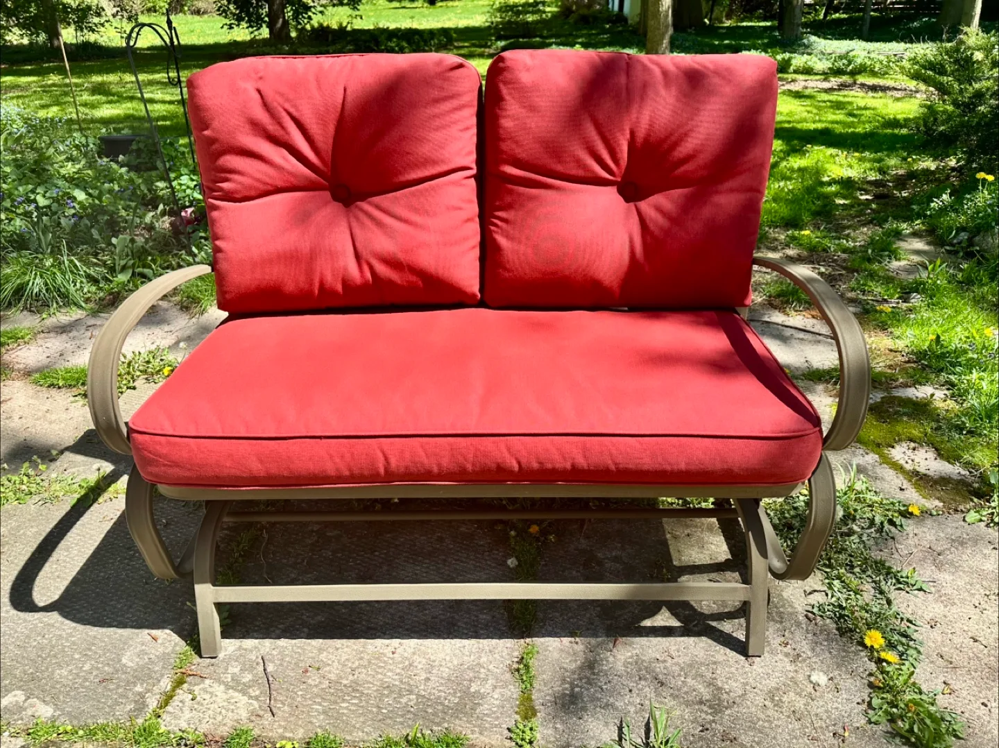 Like New Patio Loveseat Glider Bench with Weather Safe Cushions image indicator(3)